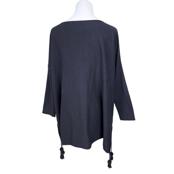 Lilly Pulitzer Elba Black Tunic Sweater LARGE Pom Poms Coolmax Oversized Boho - Picture 4 of 10